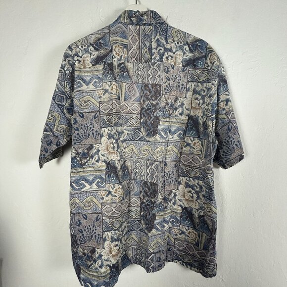 Tori Richard Mens Floral Geometric Print Short Sleeve Hawaiian Shirt Large Blue - Picture 2 of 6